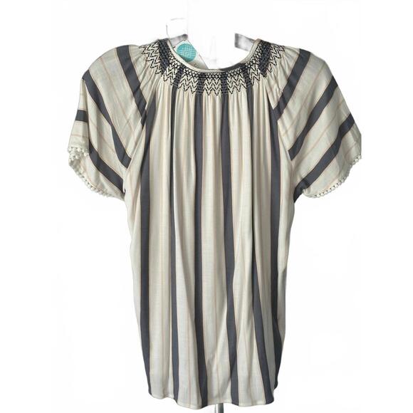 Daniel Rainn Women’s Striped Smocked Neck Blouse L NWT - Picture 5 of 6